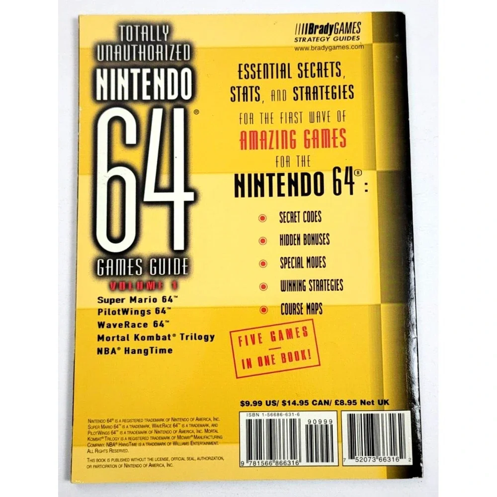 TOTALLY UNAUTHORIZED NINTENDO 64 GAMES GUIDE VOLUME‎ 1 BRADY GAMES